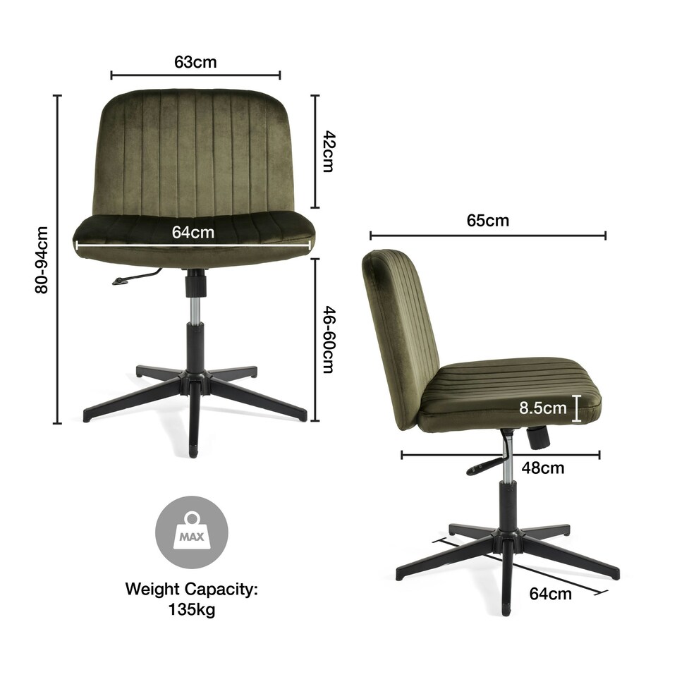 image 1 of VonHaus Dawson Green Velvet Desk Chair with 360° Swivel & Wide Seat Green
