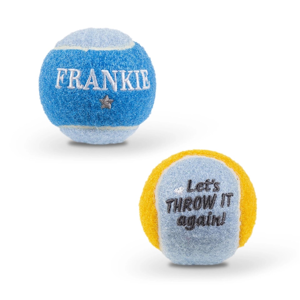 image 1 of Pre-Personalised Dog Ball Gift Pack 2pcs Blue Frankie