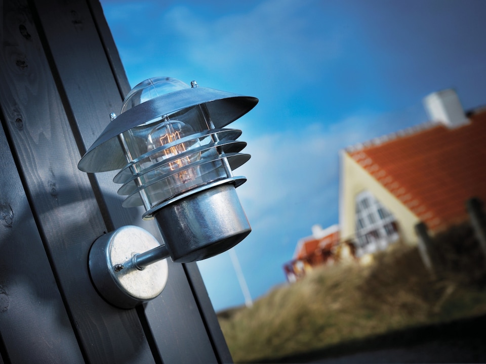 image 1 of Nordlux Veje Outdoor Wall Light Silver Galvanized steel Solar E27 Sensor Coastal/Marine Safe - Mains Powered, IP54 | Silver | Galv.