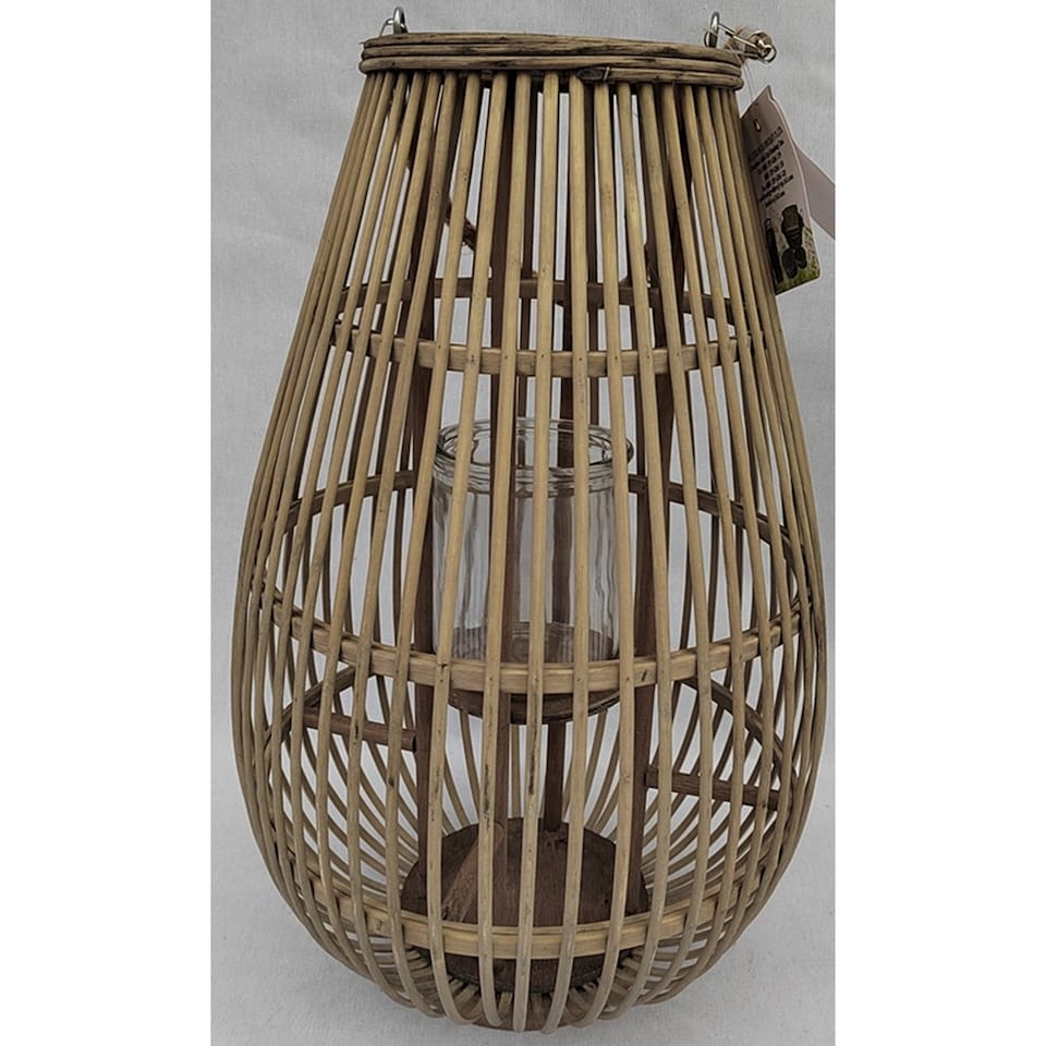Large Ellipse Lantern with Glass Holder - Wicker - L33 x W33 x H52 cm