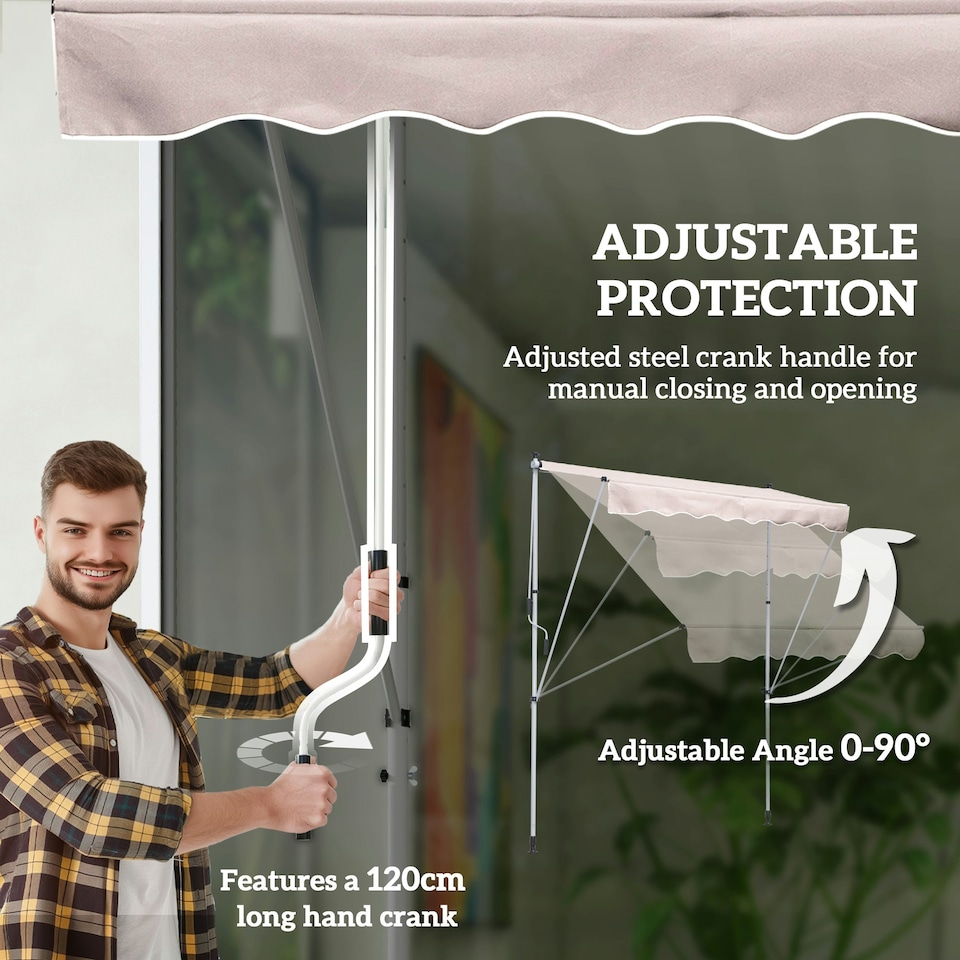 image 1 of Outsunny 2x1.5m Manual Retractable Patio Awning Floor- to-ceiling Shade Beige Cream