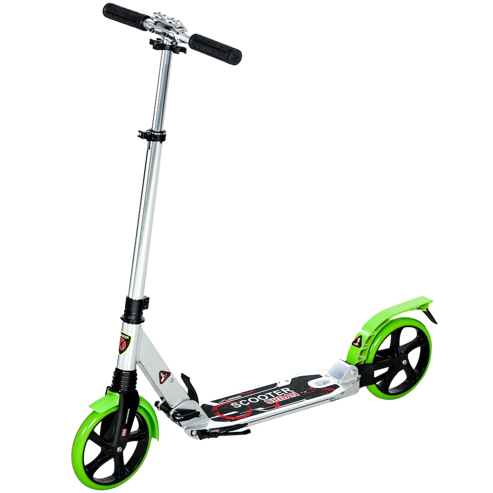 image 1 of HOMCOM Folding Kick Scooter, Adjustable Ride On Scooter with 200mm Big Wheels and Double Shock Absorption, Urban Scooter for 14 older Teens Adult, Green | Green | Green | 94L x 38W x 90-105H cm