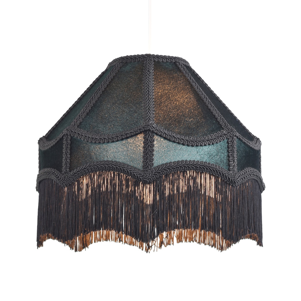 image 1 of Traditional Victorian Empire Lampshade in Dark Emerald Velvet with Tassels | Green