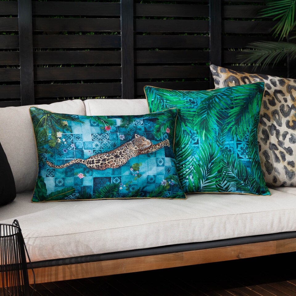 image 1 of Paoletti Majorelle Leopard Piped Outdoor Cushion
