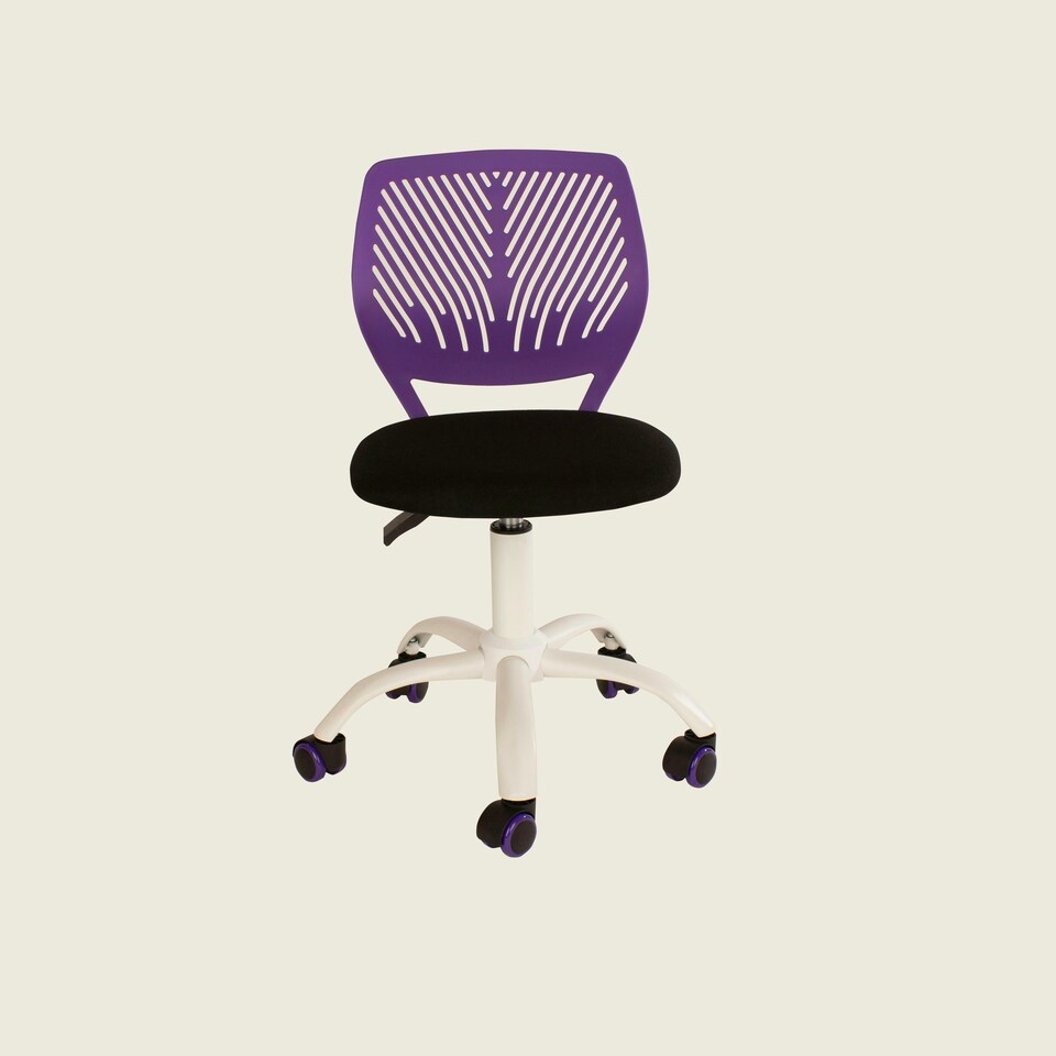 image 1 of Loft Home Office Compact Kids Study Chair - Purple Plastic Back & Black Fabric Seat with White Base H80.5 x W50 x D50cm