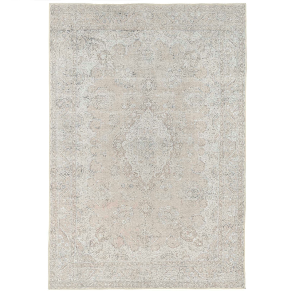 image 1 of KUKOON Neutral Beige Distressed Traditional Medallion Non Slip Washable Low Pile Rug 80cm x 150cm