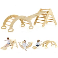 COSTWAY 3-in-1 Triangle Wooden Toddler Climber Ramp Arch