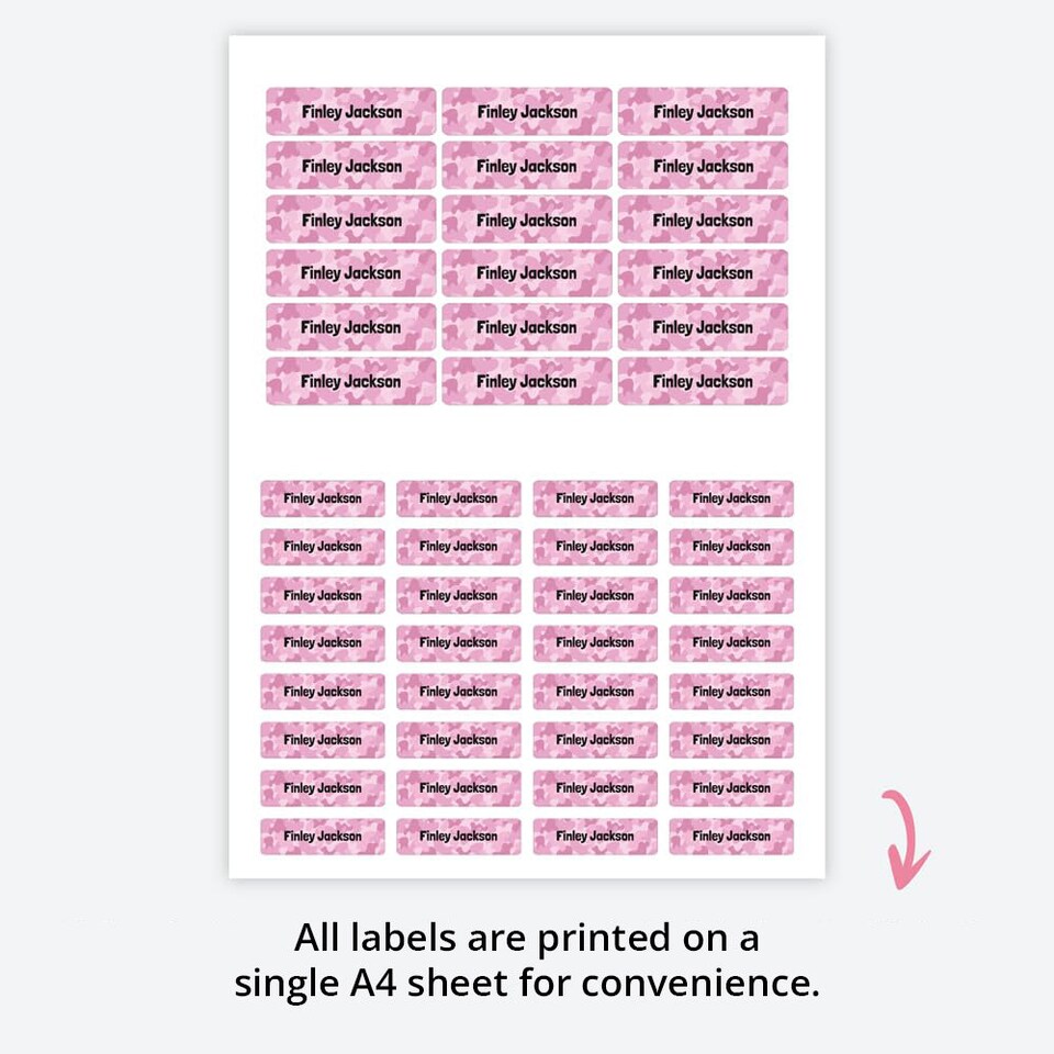 image 1 of Dotty About Paper 50 x Personalised School Name Labels Cool Camouflage Pink