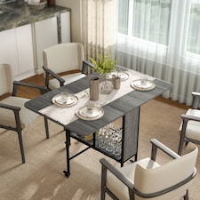 HOMCOM Mobile Drop Leaf Table, Folding Dining Table with 6 Wheels & Storage Shelf for Small Spaces, Kitchen, Dining Room, Grey