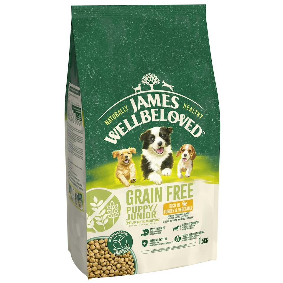 image 1 of James Wellbeloved Grain Free Puppy/Junior Dry Dog Food Turkey & Veg 4.5kg