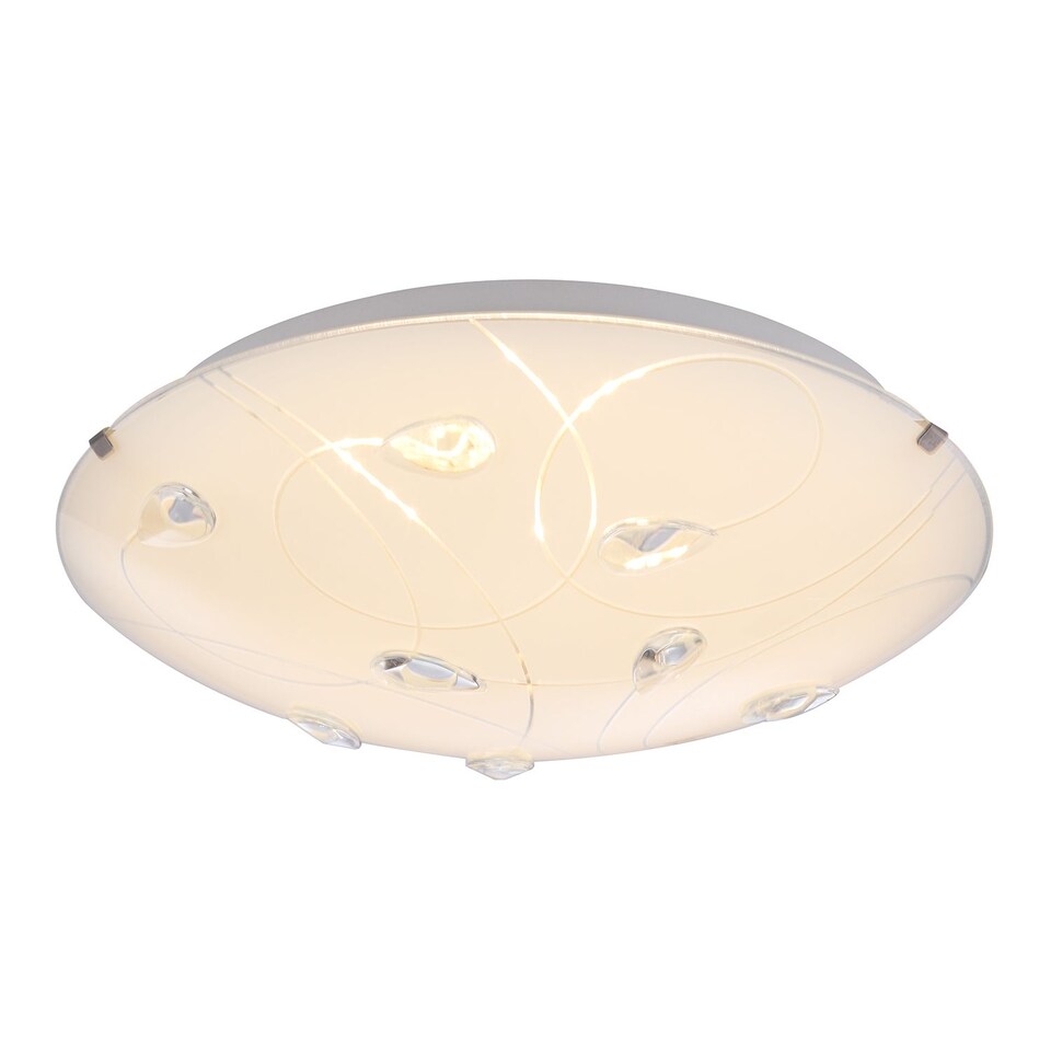 image 1 of Traditional Classic Opal White Glass Flush Ceiling Light with Crystal Drops | White | White | 1