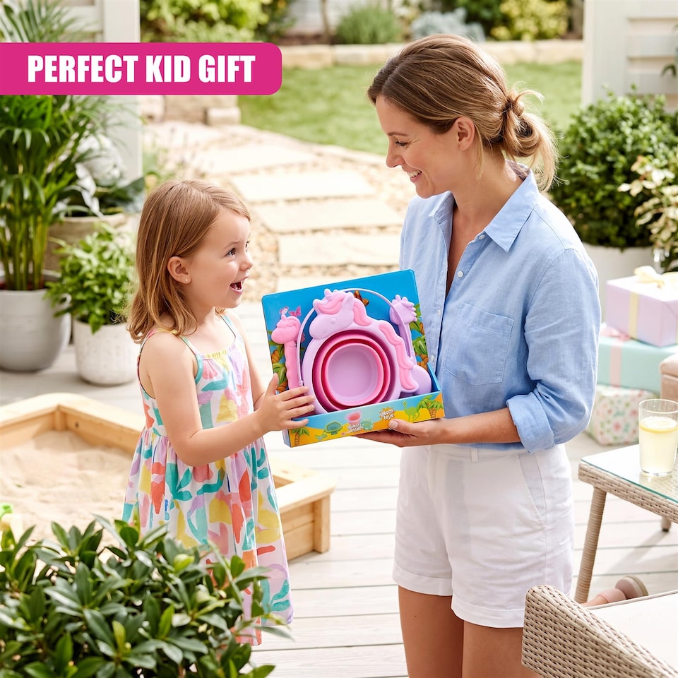 image 1 of The Magic Toy Shop Unicorn Sand Pit Kit Collapsible Beach Bucket and Spade Set
