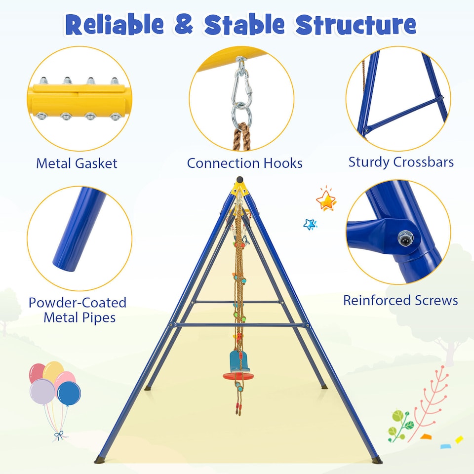 image 1 of COSTWAY 300 kg Heavy Duty Swing Set Backyard 4-in-1 Kids Swing Set Outdoor Playset
