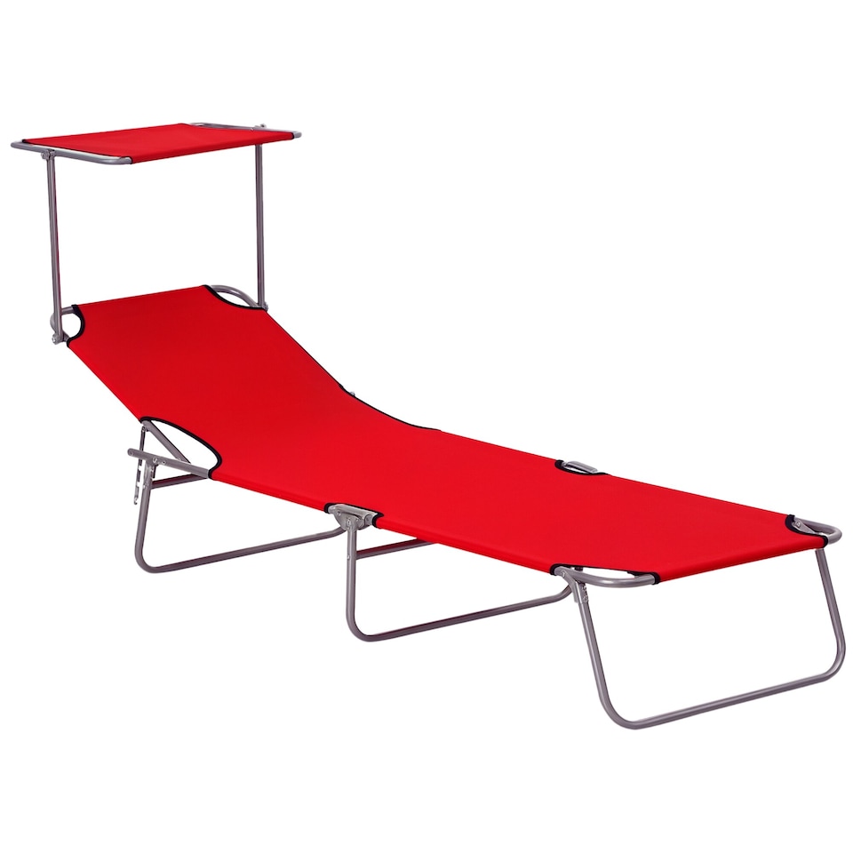 image 1 of Outsunny Folding Chair Sun Lounger w/ Sunshade Garden Recliner Hammock Red