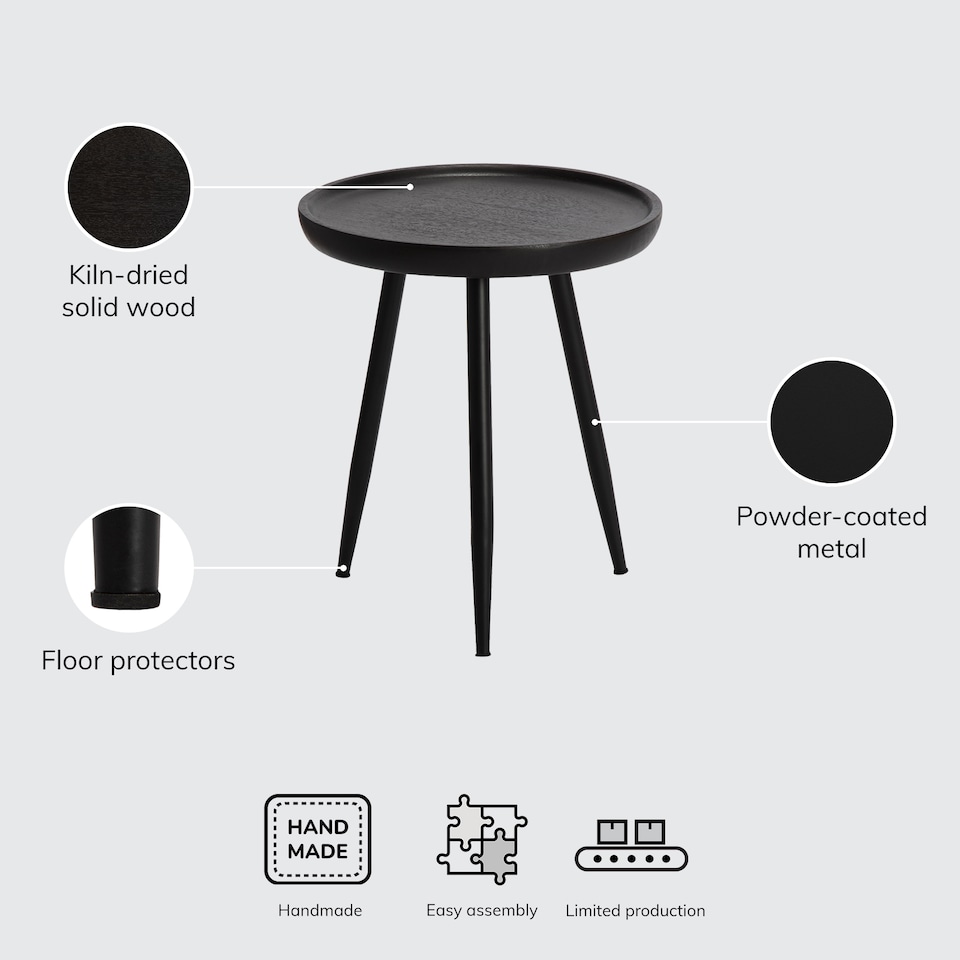 image 1 of MH London Chervey Round Side Table Solid  Wood End Table with Metal Tri-Pin Legs Small