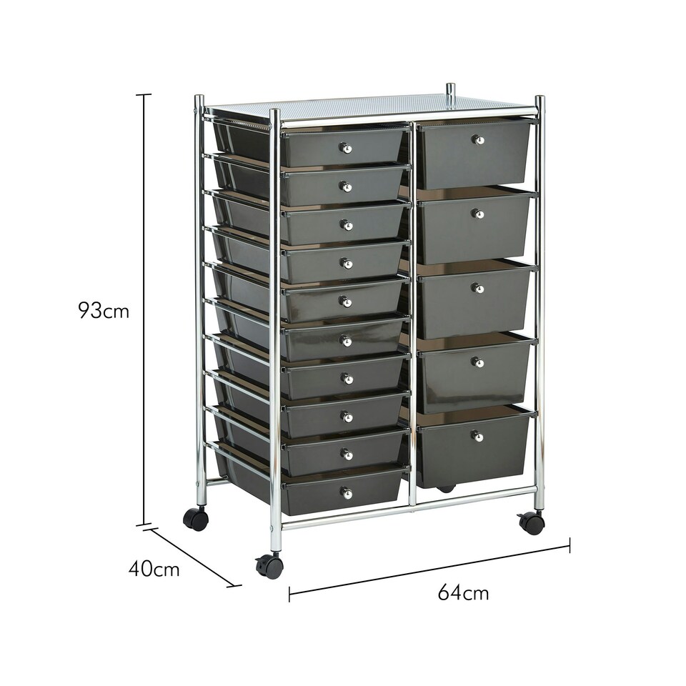 image 1 of VonHaus Black 15 Drawer Trolley With 360° wheels