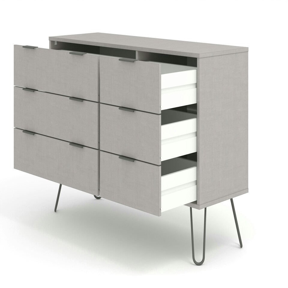 image 1 of Core Products Augusta Industrial Grey 3+3 Drawer Wide Chest H73.6cm x W119.3cm x D39.5cm Grey