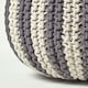 image 4 of Homescapes Off White and Grey Knitted Pouffe Striped Footstool - 35 x 40 cm