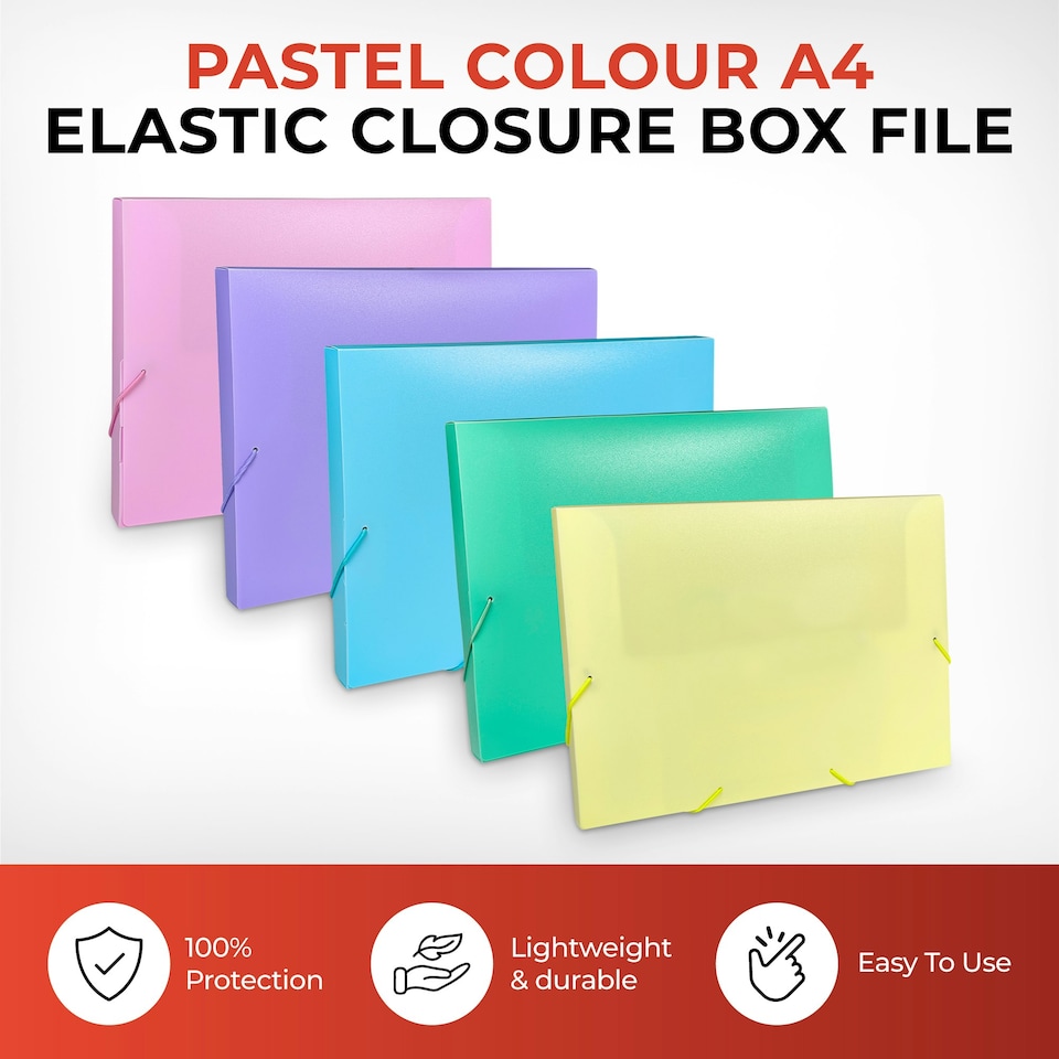 image 1 of Pack of 10 Multi Pastel Colours A4 Elastic Closure Box Files