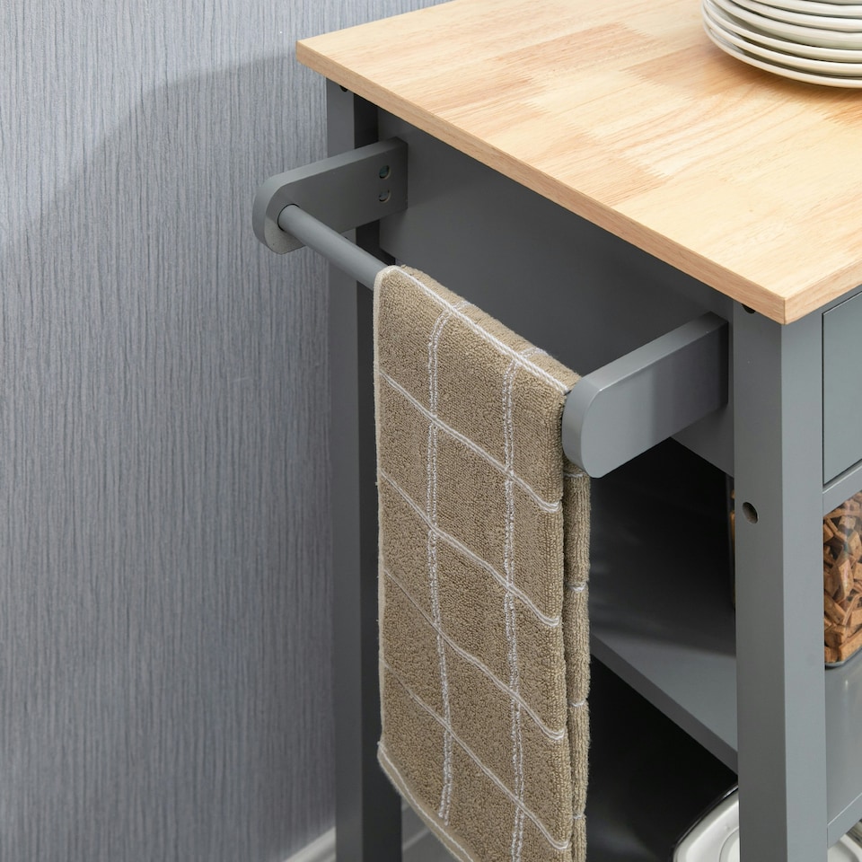 image 1 of HOMCOM Compact Kitchen Trolley Utility Cart on Wheels with Open Shelf Grey