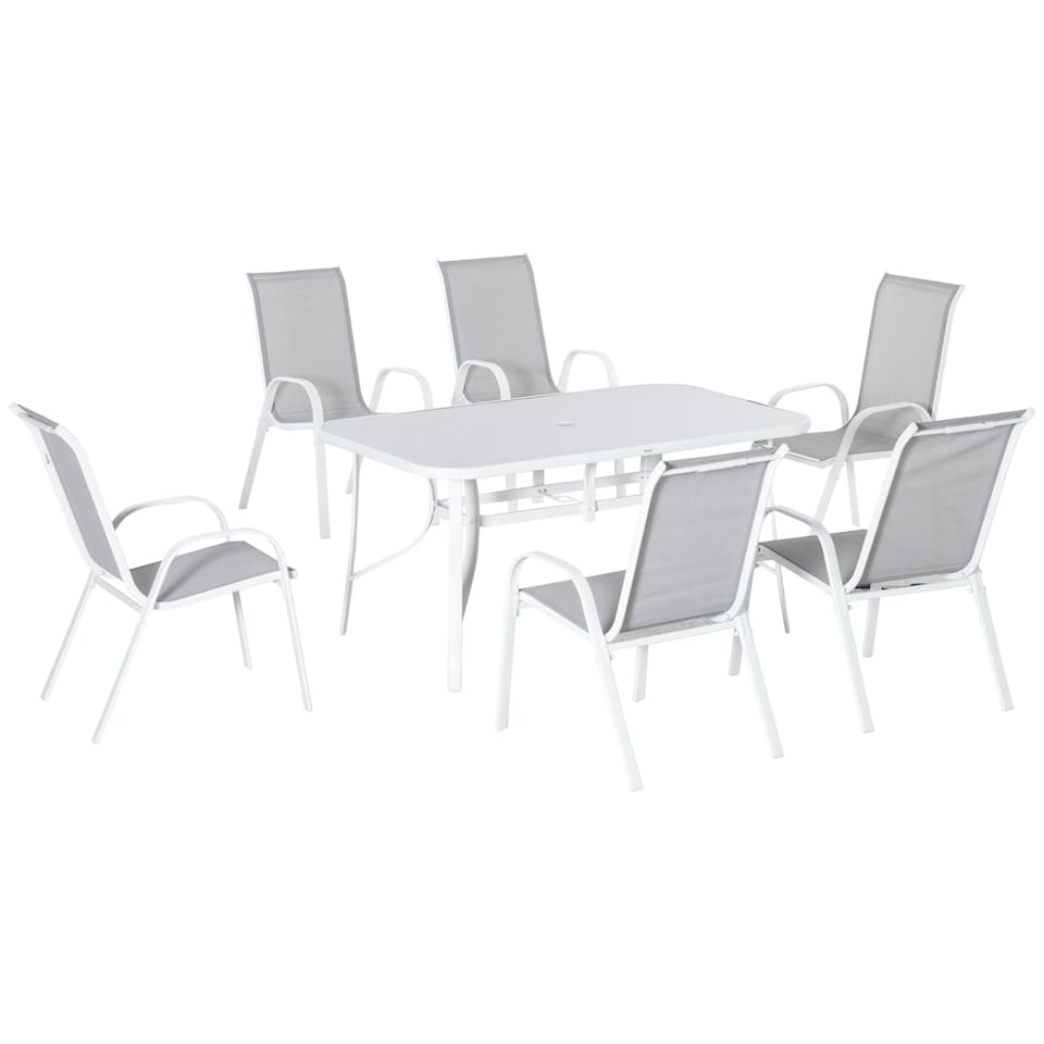 image 1 of Outsunny 7 Piece Garden Dining Set with Dining Table and Chairs for Back