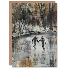 Skaters On Frozen Lake Winter Dark Ice Him Her Birthday Card