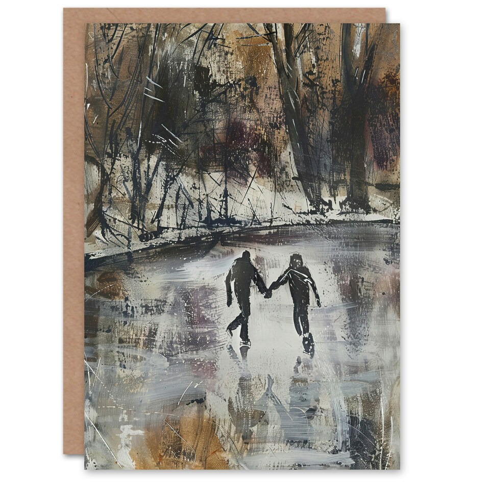 image 1 of Skaters On Frozen Lake Winter Dark Ice Him Her Birthday Card