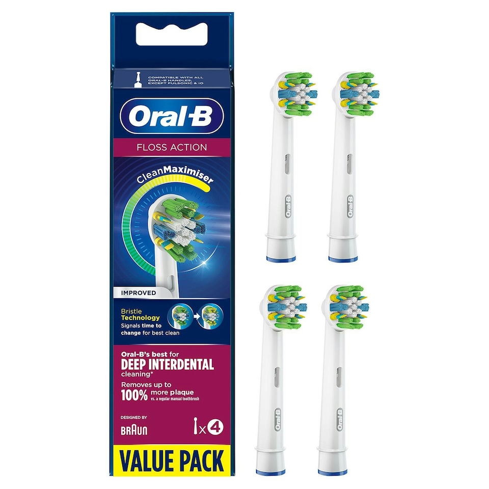image 1 of Oral-B Floss Action Replacement Toothbrush Head with Clean Maximiser, Pk of 4
