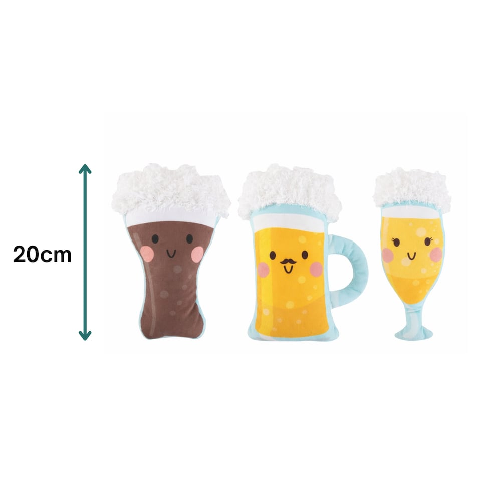 image 1 of Pack of 3 Squeaky Plush Dog Toy Summer Drinks Design Pet Puppy Chew Fetch