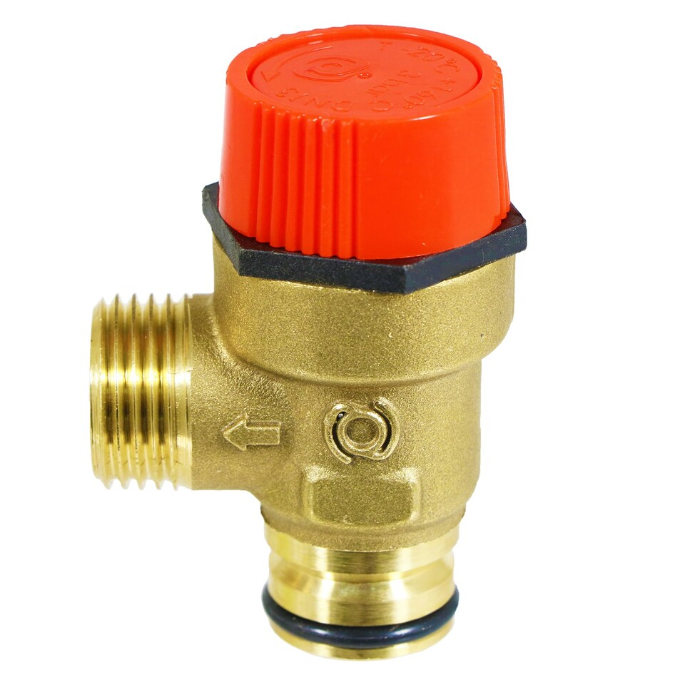 image 1 of SPARES2GO Boiler Pressure Relief Safety Valve 3 Bar 1/2" BSP Male x Push Fit Brass PRV