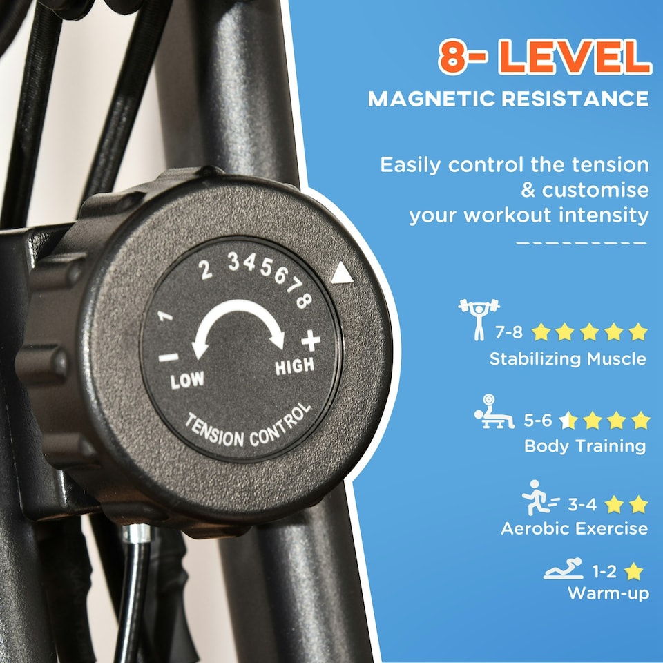 image 1 of HOMCOM 2-In-1 Folding Exercise Bike with 8-Level Magnetic Resistance Blue