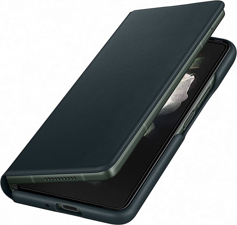 image 1 of Samsung Galaxy Z Fold 3 Leather Flip Cover Green - EF-FF926LGEGWW