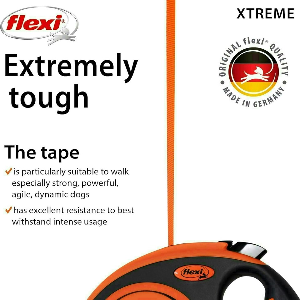 image 1 of Flexi Xtreme Tape Orange & Black Medium 5m Retractable Dog Leash/Lead