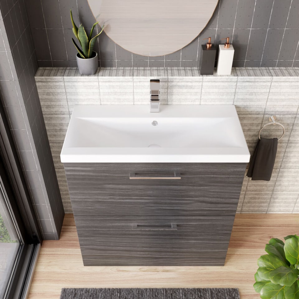 image 1 of Balterley Contemporary Bathroom Floor Standing 2 Soft-Close Drawer Vanity Unit & Mid-Edge Ceramic Basin