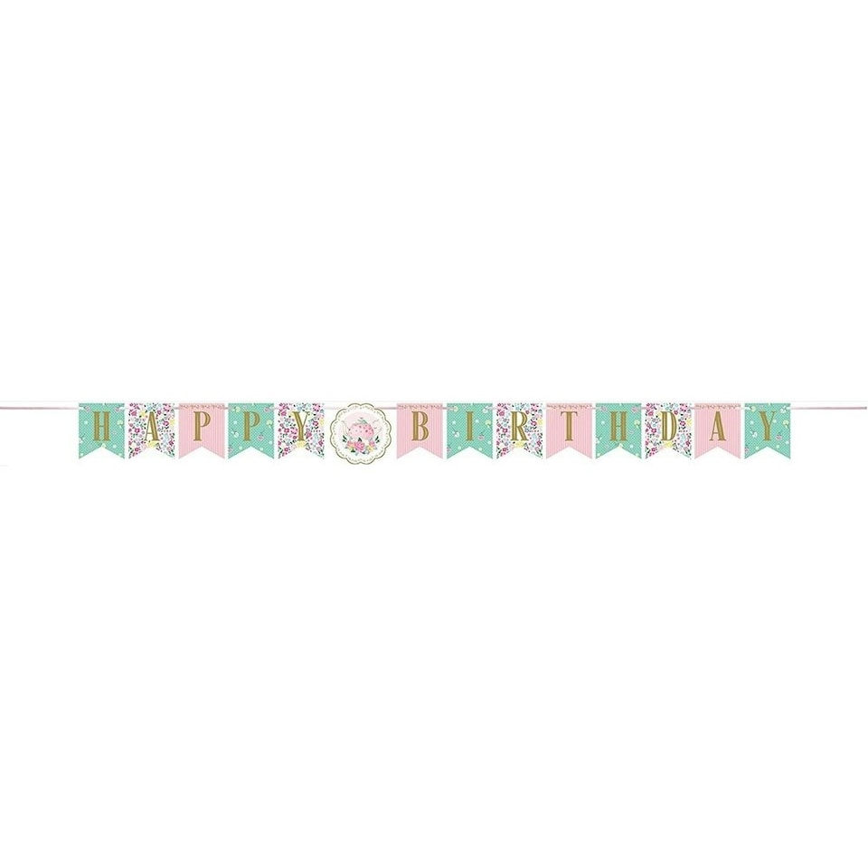 Creative Party Ribbon Floral Happy Birthday Banner - Multicoloured - One Size