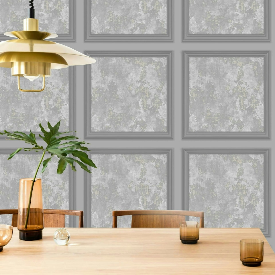 image 1 of Fresco Urban Texture Grey Panel Wallpaper Grey | Grey