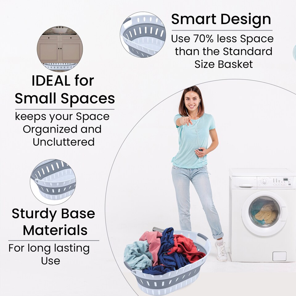 image 1 of 36L Collapsible Plastic Laundry Basket, Foldable Laundry Hamper