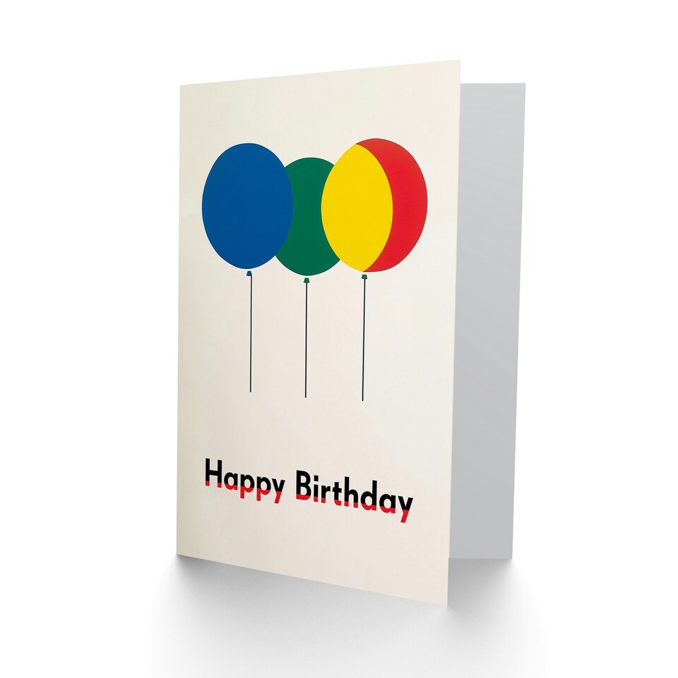 image 1 of Three Retro Simple Balloons Primary Colours Birthday Card