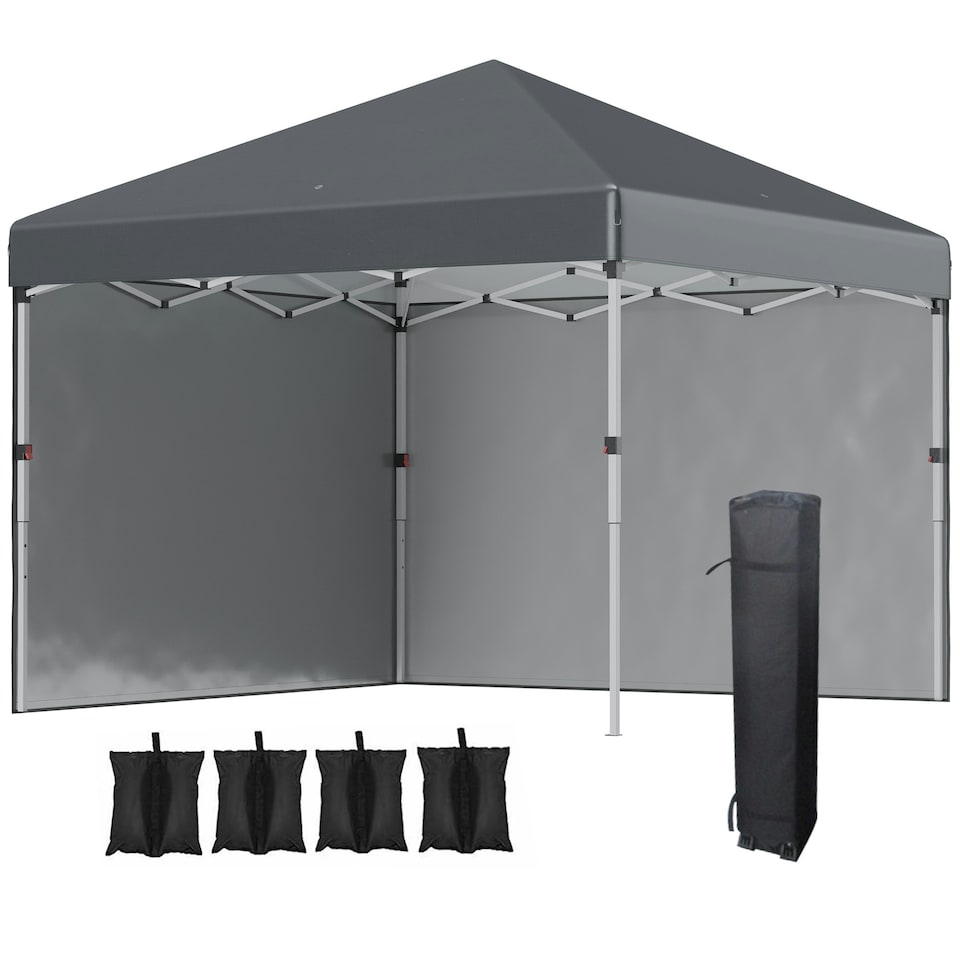image 1 of Outsunny 3x3 (M) Pop Up Gazebo Party Tent w/ 2 Sidewalls, Weight Bags Dark Grey