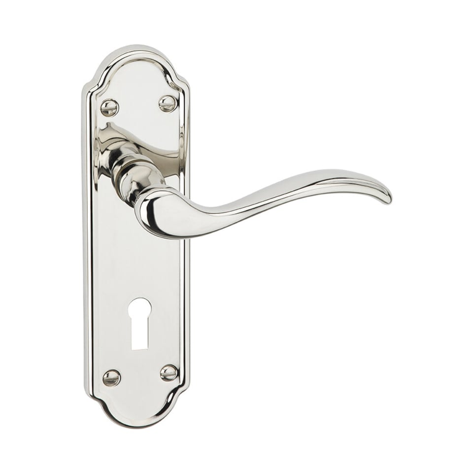 image 1 of Lisbon Metal Lever Latch Door Handles Set Round Rose Internal & External | Silver | Polished Nickel Keyhole