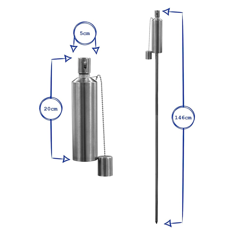 image 1 of Harbour Housewares 146cm Metal Garden Torches - Cylinder - Outdoor Lighting Oil Fuel Lamp Candle Flame Lantern | Silver | Silver | 2