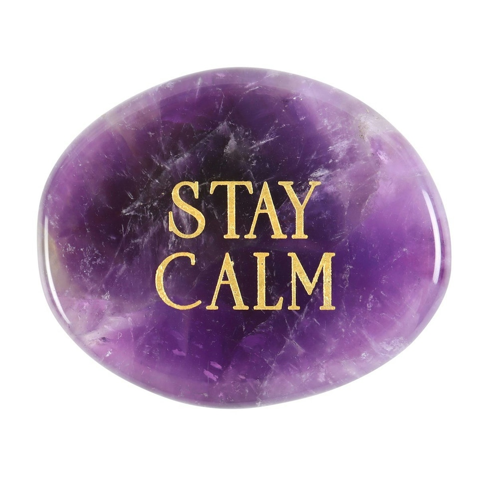 image 1 of Something Different Stay Calm Amethyst Palm Stone - Purple/Gold - One Size
