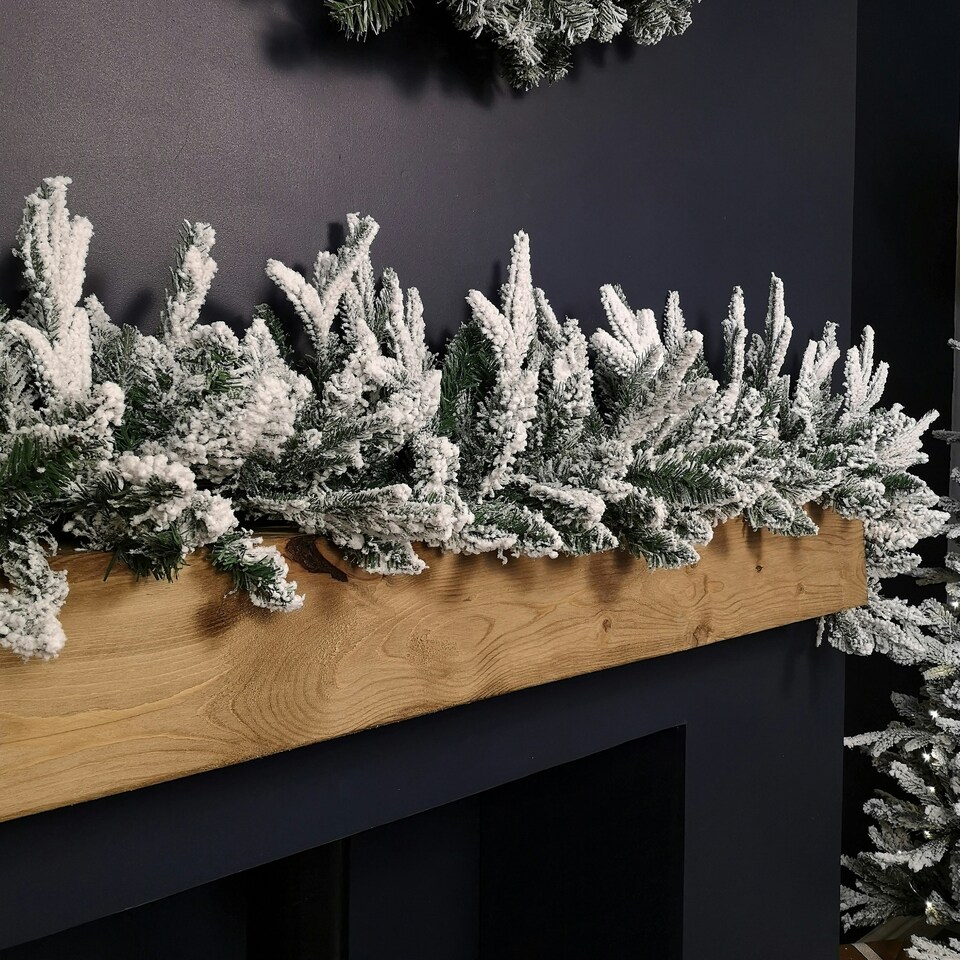 image 1 of 1.8m Snow Flocked Lapland Christmas Garland with 150 Tips