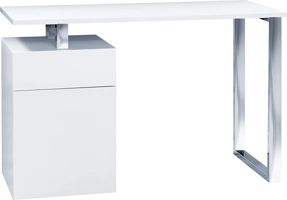 image 1 of Centurion Supports CALISTA Gloss White with Brushed Steel Legs 3-Drawer Contemporary Home Office Computer Desk | White | White | 1