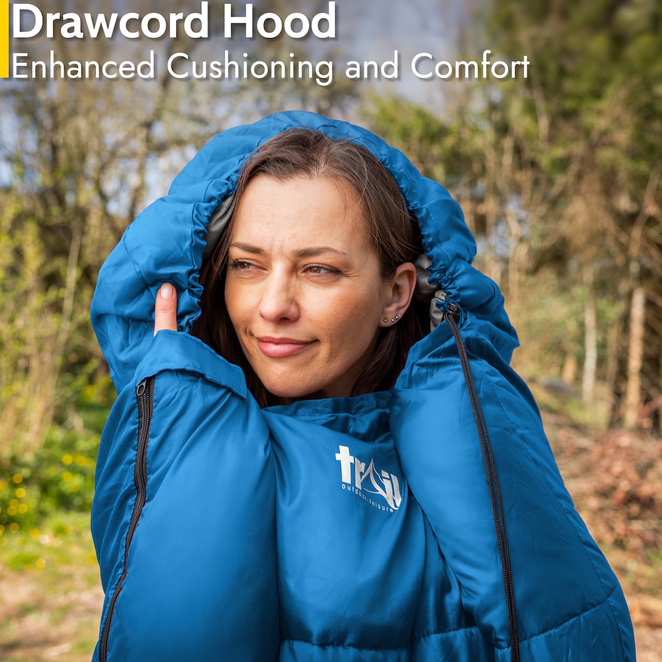 image 1 of Mummy Sleeping Bag 3 Season Waterproof Adult Single Outdoor Camping Trail | Blue | Single | 1