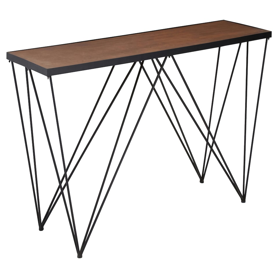 image 1 of Interiors by Premier Rectangular Console Table, Metal and Wood Console Table, Industrial Console Table, Wood Top Console Table Black