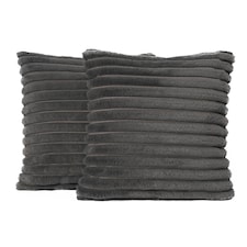 OHS 2 x Faux Fur Matte Velvet Fleece Thick Ribbed Cushion Covers, 45x45cm - Charcoal