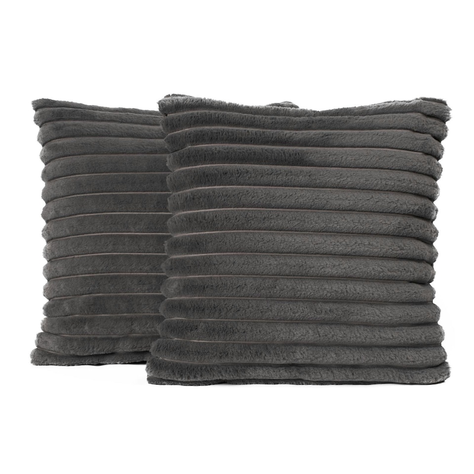 image 1 of OHS 2 x Faux Fur Matte Velvet Fleece Thick Ribbed Cushion Covers, 45x45cm - Charcoal