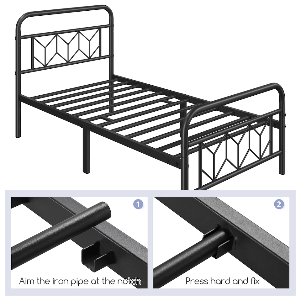 image 1 of Yaheetech 3ft Single Metal Bed Frame with Diamond Pattern Headboard, 32cm Underbed Storage, No Box Spring Needed, Black