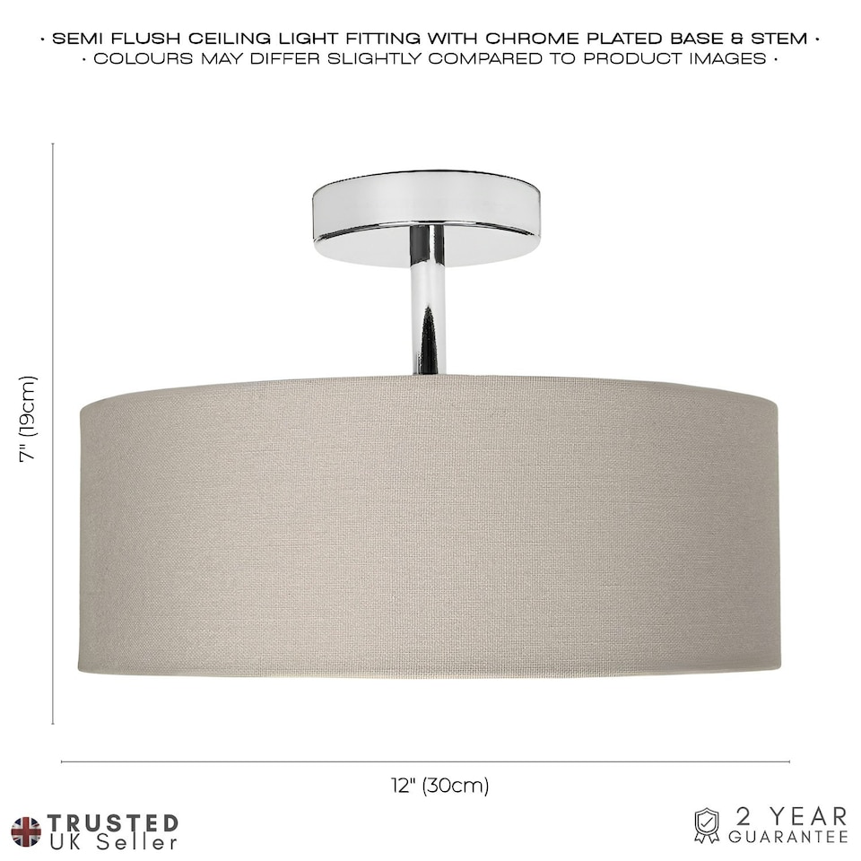 image 1 of Contemporary Grey Linen Fabric Semi Flush Ceiling Light Fixture with Diffuser